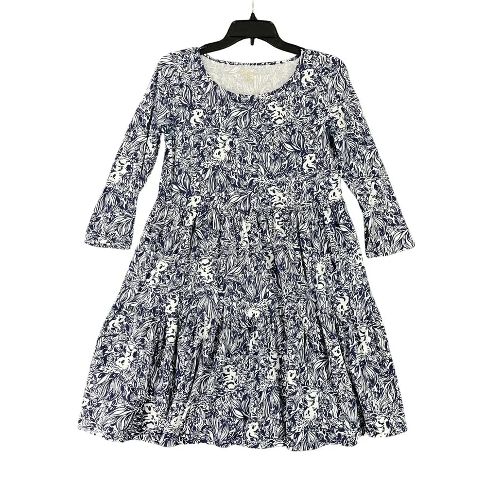 Lilly Pulitzer Womens S Floral Tiered Cotton Dress Boho Coastal Chic Resortwear - Picture 3 of 11